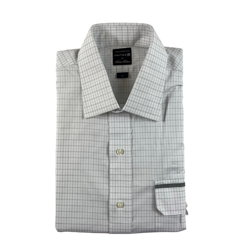 Brooks Brothers Mens White Gray Grid Short Sleeve Button Front Shirt Size 16 NWT